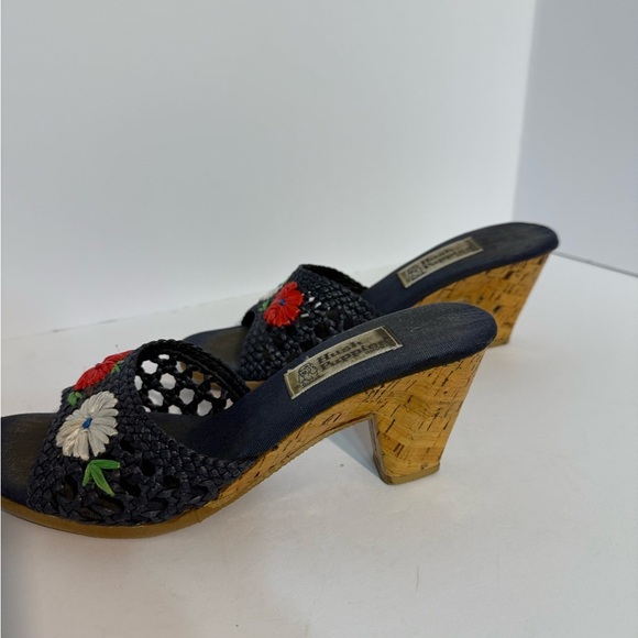 1970’s Vintage Hush Puppies Women's Navy Raffia Mules, Sz 8 - Picture 4 of 8